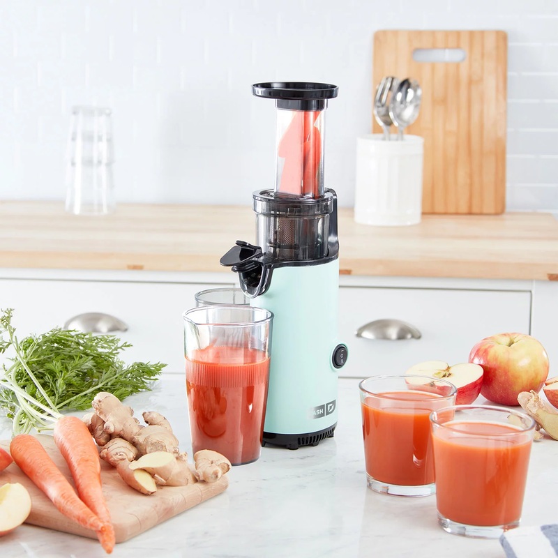 DASH Deluxe Compact Masticating Slow Juicer, Easy to Clean Cold Press Juicer with Brush, Pulp Measuring Cup, – Aqua | Bigbigmart.com