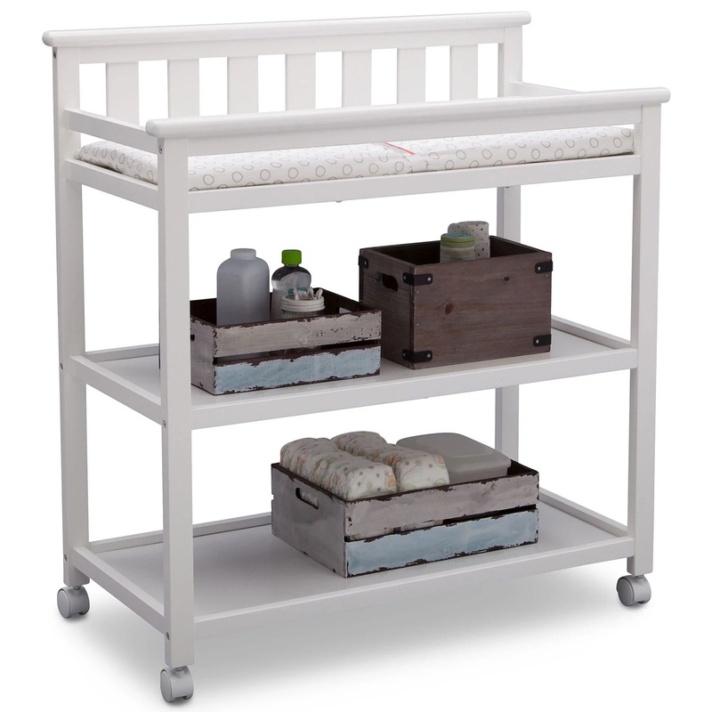 Delta Children Flat Top Changing Table with Wheels and Changing Pad – Greenguard Gold Certified, Bianca White | Bigbigmart.com