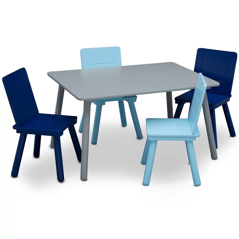 Delta Children Kids Table and Chair Set (4 Chairs Included) – Ideal for Arts & Crafts, Snack Time, Homeschooling, Homework & More – Greenguard Gold Certified, Grey/Blue | Bigbigmart.com