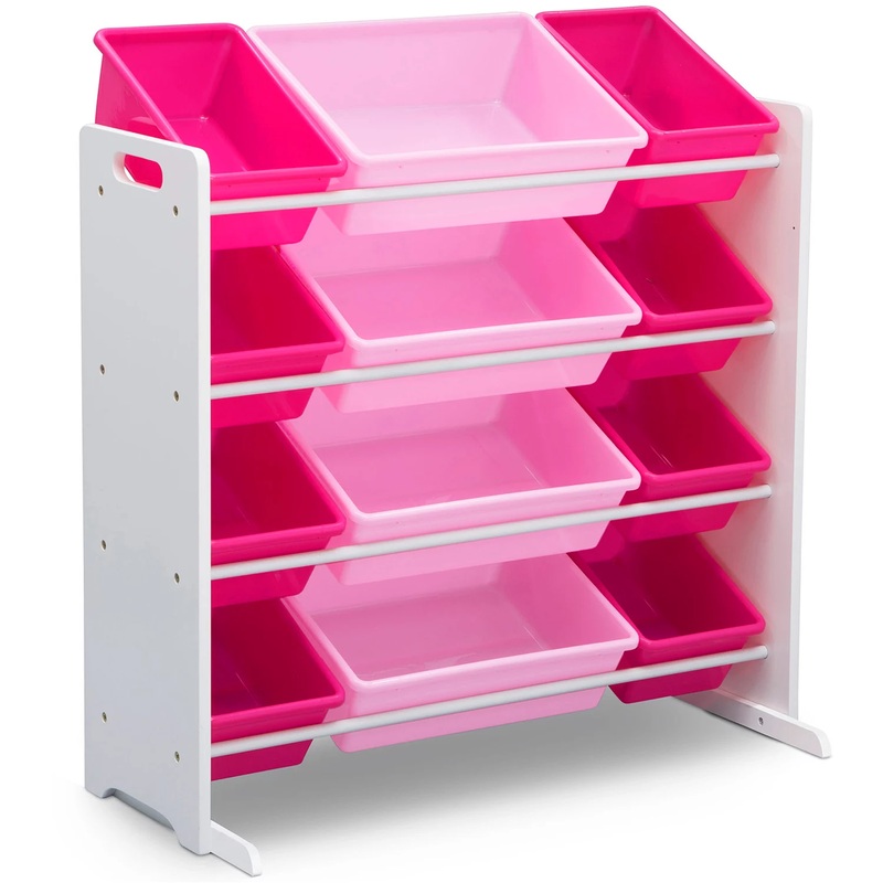 Delta Children Kids’ Toy Storage Organizer with 12 Plastic Bins, White/Pink | Bigbigmart.com