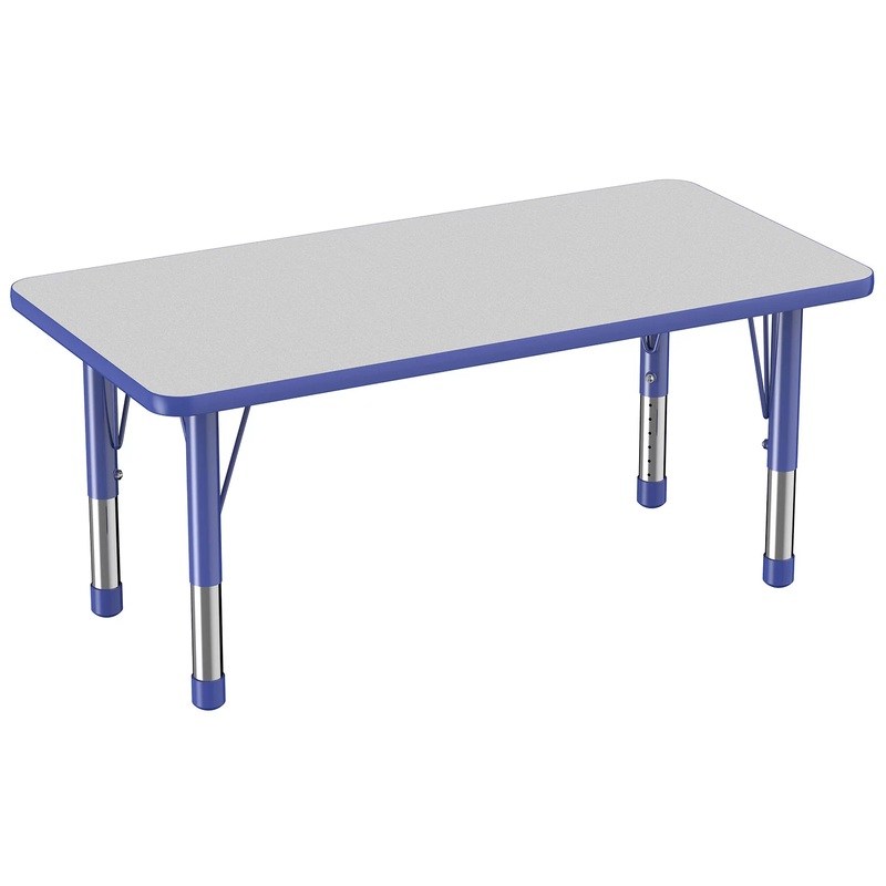 Factory Direct Partners 24 x 48 Rectangle T-Mold Adjustable Activity Table with Chunky Legs, Gray/Blue | Bigbigmart.com