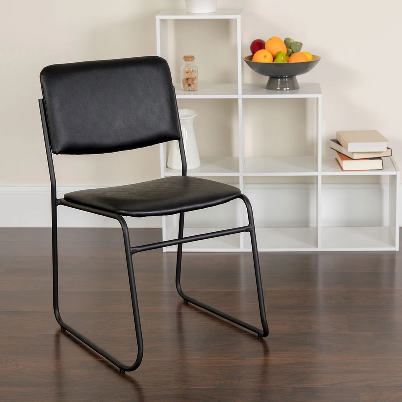 Flash Furniture Hercules Vinyl Stacking Chair with Sled Base – Black | Bigbigmart.com
