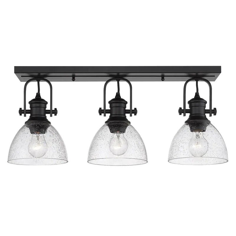 Golden Lighting Hines 7 in. Black with Seeded Glass 3-Light Semi-Flush Mount | Bigbigmart.com