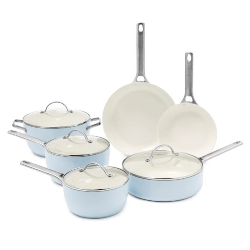 GreenPan Padova 10-Piece Cookware Set, Light Blue | Bigbigmart.com