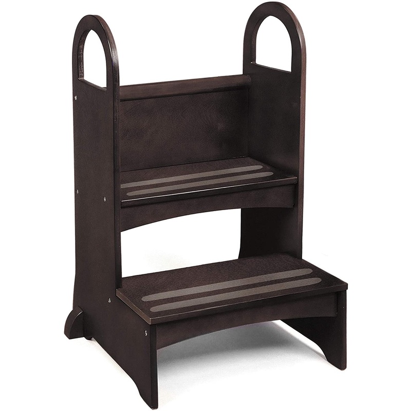 Guidecraft Kitchen Helper High-Rise Step-Up – Brown – Two Step Stool with Handles and Safety Non-Slip Treads and Anti-Tip Feet for Kids and Adults – Quality Wood Learning Furniture | Bigbigmart.com