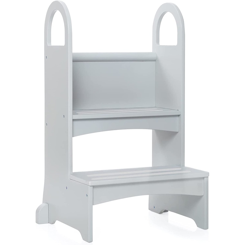 Guidecraft Kitchen Helper High-Rise Step-Up  Gray  Counter Height Wooden Kitchen and Bathroom Step Stool | Bigbigmart.com