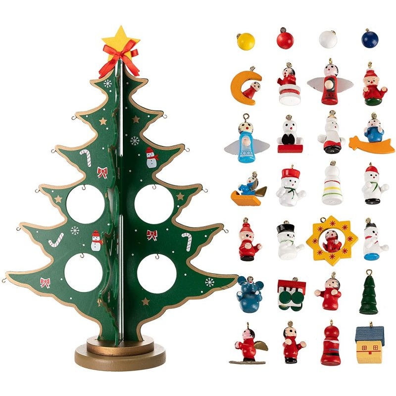 JOYIN Christmas 24 Days Countdown Advent Calendar with a Wooden Christmas Tree | Bigbigmart.com