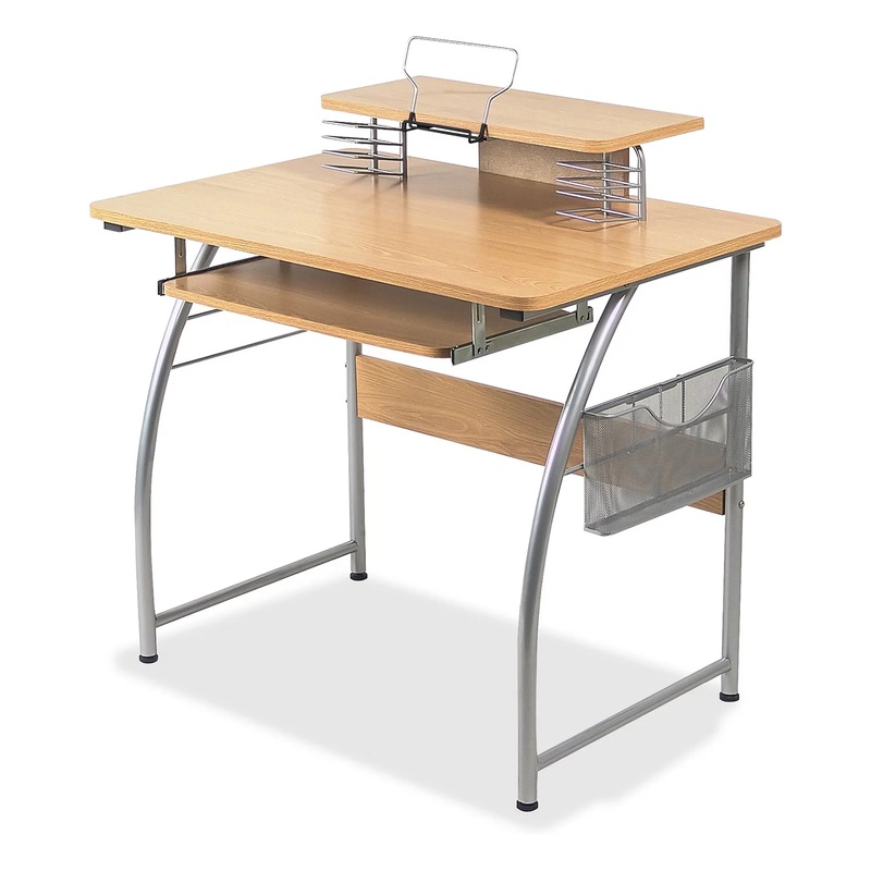 Lorell Laminate Computer Desk with Upper Shelf, Maple | Bigbigmart.com
