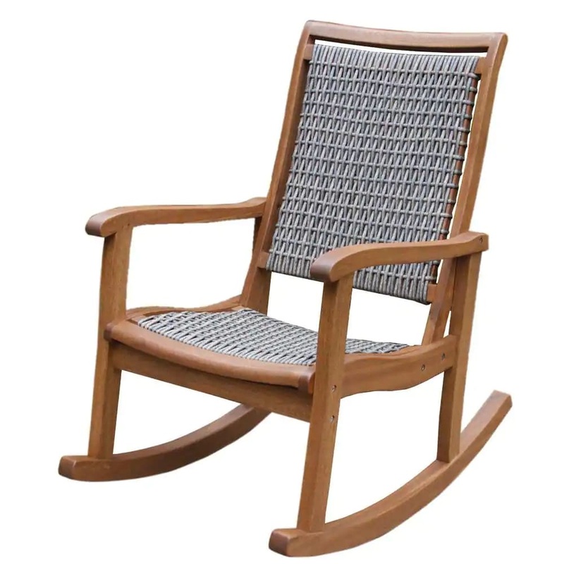 Outdoor Interiors Grey Wicker and Eucalyptus Outdoor Rocking Chair | Bigbigmart.com