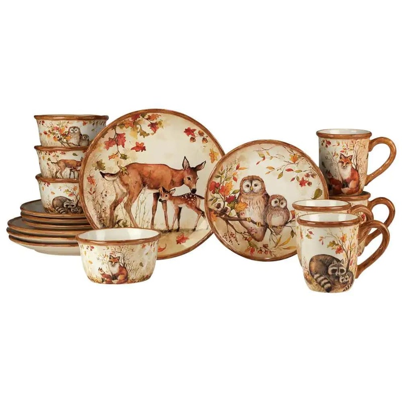 Pine Forest 16-Piece Earthenware Dinnerware Set (Service Set for 4) | Bigbigmart.com
