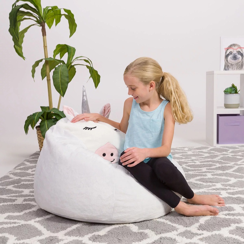 Posh Creations Unicorn Bean Bag Chair for Kids, Animal – White Unicorn | Bigbigmart.com