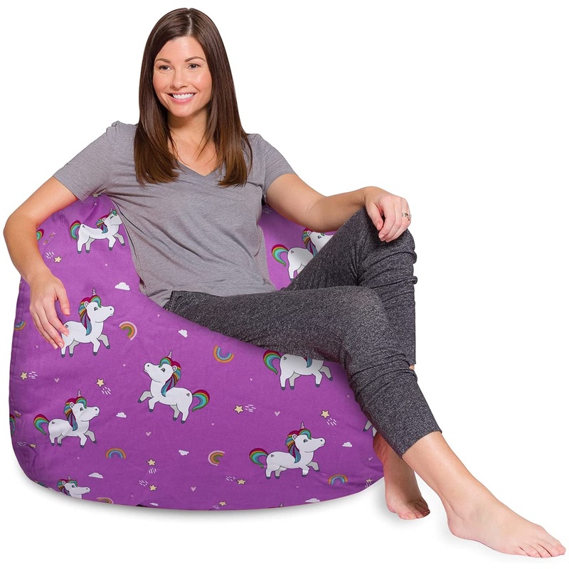 Posh Creations X-Large Bean Bag Chair (Canvas Unicorn and Rainbows on Purple) | Bigbigmart.com