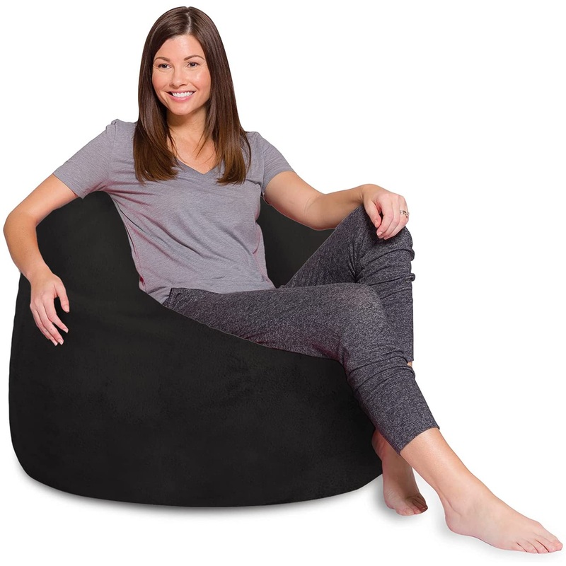Posh Creations X-Large Bean Bag Chair (Soft Faux Rabbit Fur – Black) | Bigbigmart.com