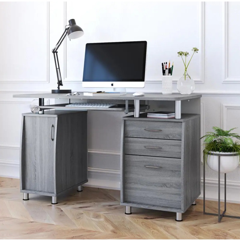 TECHNI MOBILI RTA-4985-GRY 48 in. Rectangular Gray 3 Drawer Computer Desk with Keyboard Tray | Bigbigmart.com
