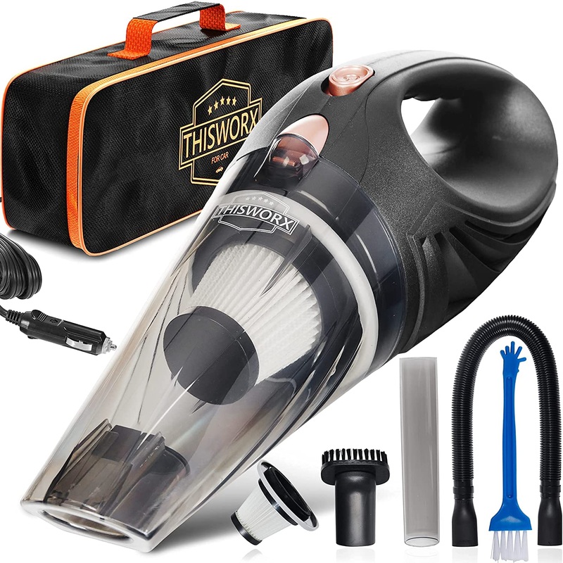 THISWORX TWC-01 Car Vacuum Cleaner – Portable, High Power, Mini Handheld Vacuum w/ 3 Attachments, Black | Bigbigmart.com