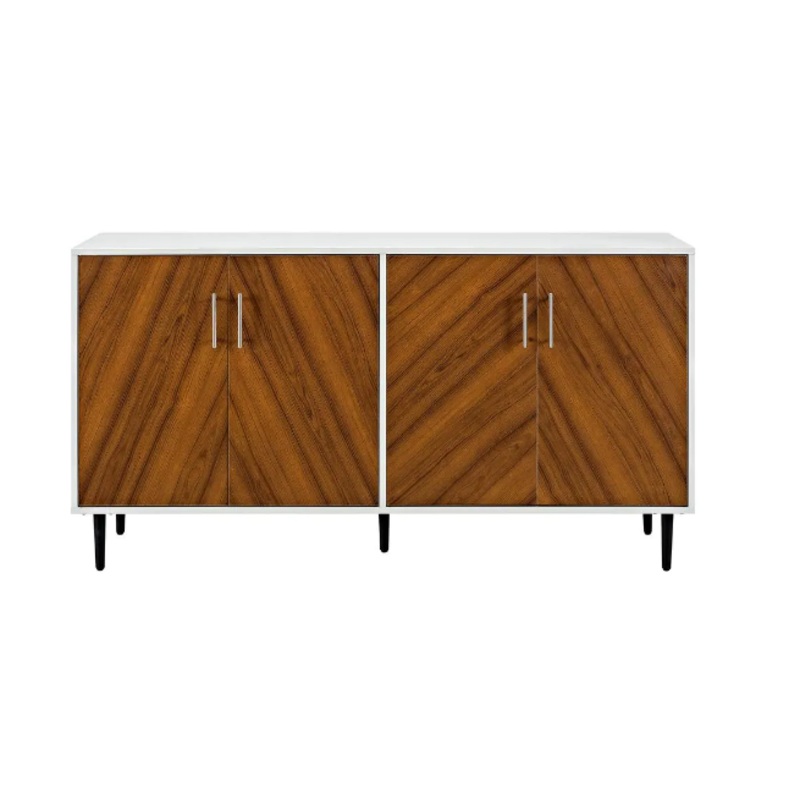 Walker Edison Furniture Company Hampton 58 in. Solid White and Teak Bookmatch Buffet Stand | Bigbigmart.com