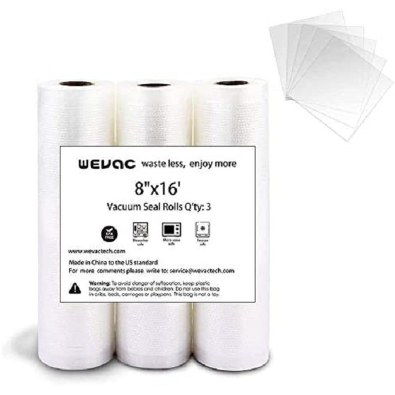 Wevac Vacuum Sealer Bags 8×16′ Rolls 3 pack for Food Saver