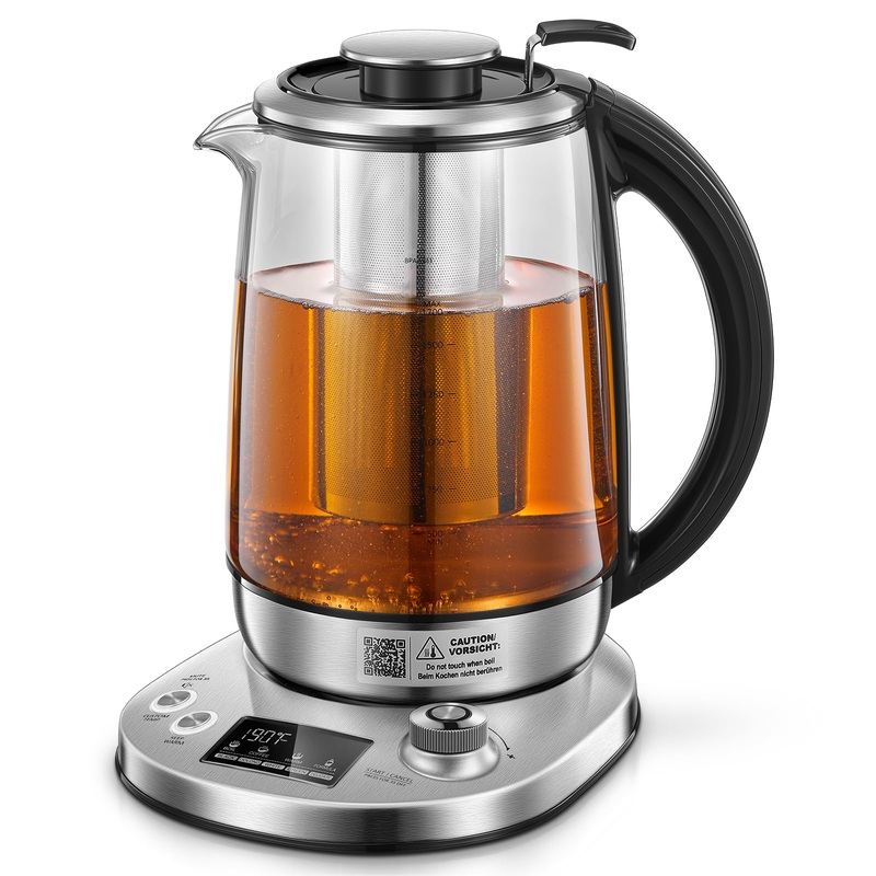 AICOOK Electric Tea Kettle, Electric Kettle Temperature Control with 9 Presets, 2Hr Keep Warm, Removable Tea Infuser, Stainless Steel Glass Boiler, BPA Free, 1.7L | Bigbigmart.com