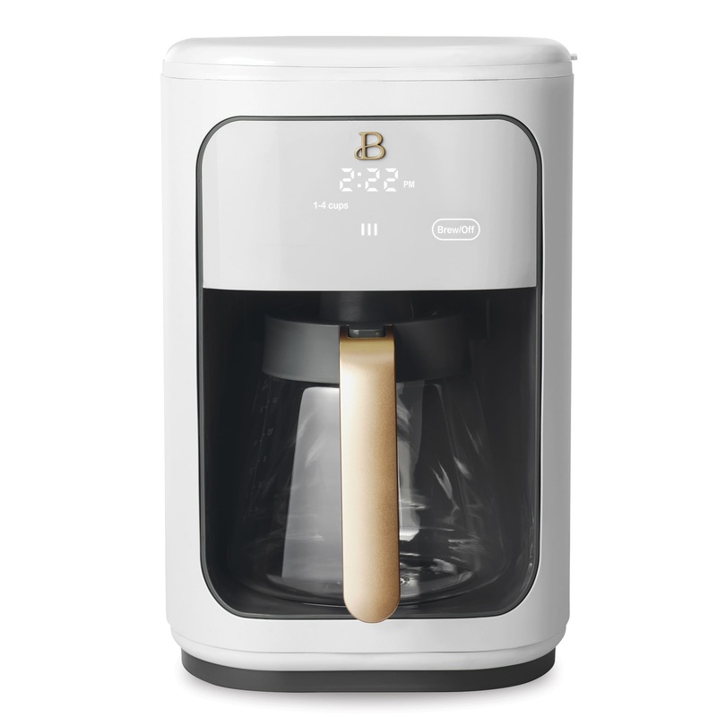 Beautiful 14 Cup Programmable Touchscreen Coffee Maker, White Icing by Drew Barrymore | Bigbigmart.com