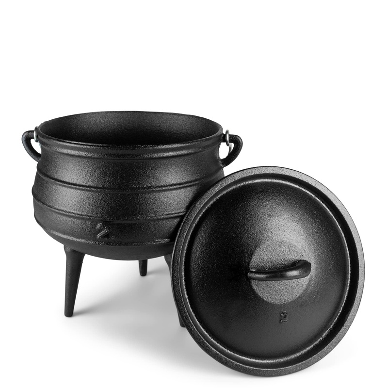 Bruntmor | Cast Iron Pre-Seasoned Potjie African Pot 6 Quarts With Wooden | Bigbigmart.com