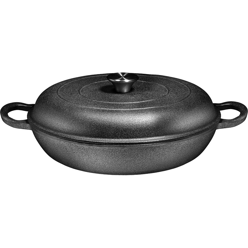 Bruntmor | Heavy Duty Pre-Seasoned Cast Iron Casserole Braiser – Pan With Cover | Bigbigmart.com