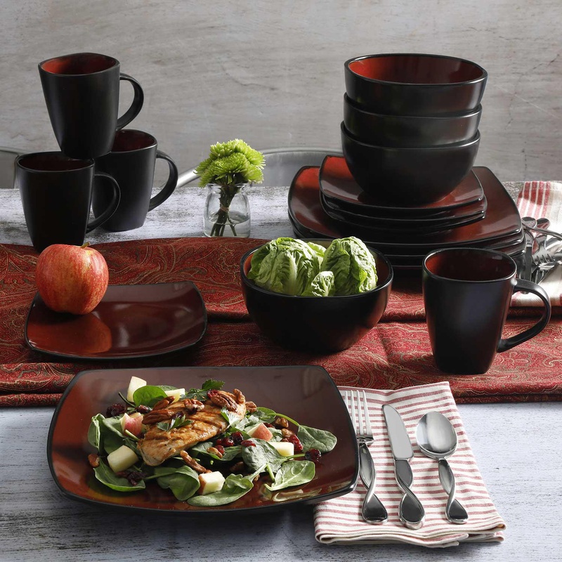 Gibson Home Soho Lounge 16-Piece Reactive Glaze Dinnerware Set, Red | Bigbigmart.com