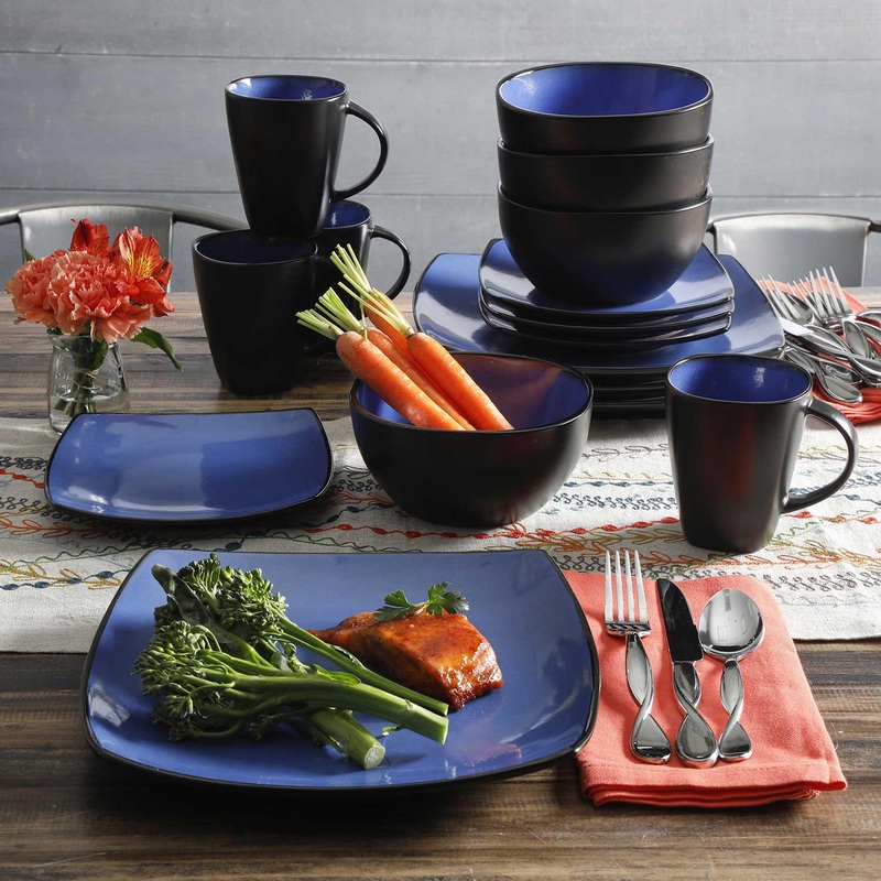 Gibson Home Soho Lounge 16-Piece Reactive Glaze Dinnerware Set, Sapphire | Bigbigmart.com