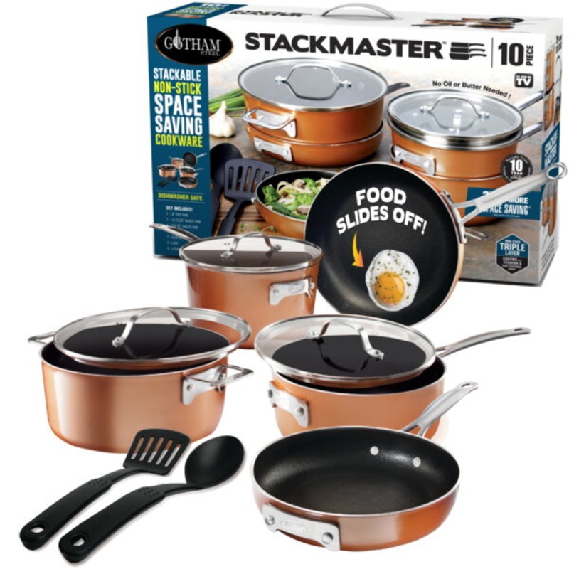 Gotham Steel Stackable Nonstick 10pc Copper Cast Cookware Set | Bigbigmart.com