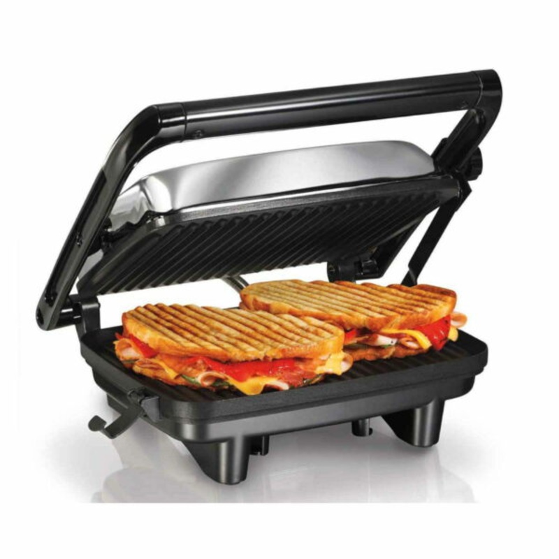 Hamilton Beach 1400-Watt Panini Press Gourmet Sandwich Maker – Chrome, Black | Bigbigmart.com
