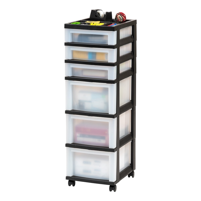 IRIS Black 6-Drawer Storage Cart With Organizer Top & Wheels, Adult, Black/Pearl | Bigbigmart.com