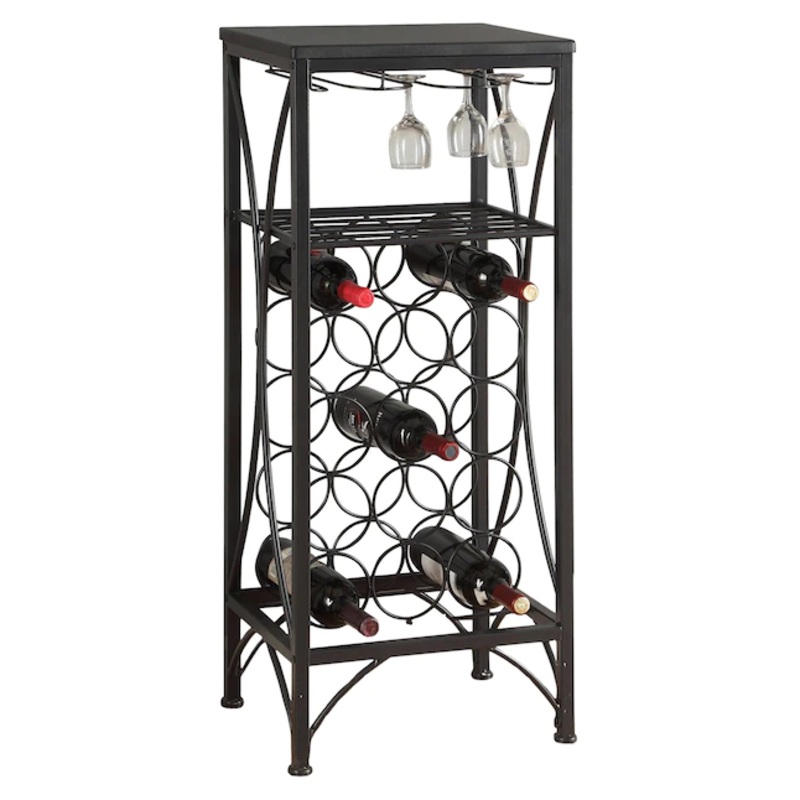 Monarch Specialties 40 In. H Home Bar Black Metal Wine Bottle and Glass Rack | Bigbigmart.com