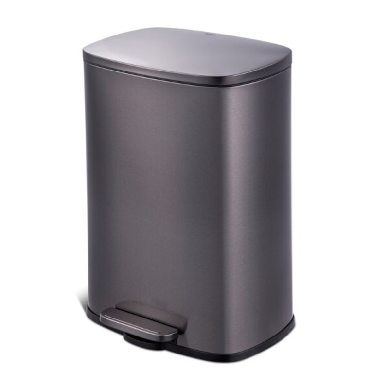 Qualiazero Trash Can 13.2 gallon Black Stainless Steel Step On Kitchen Garbage Can, Black | Bigbigmart.com