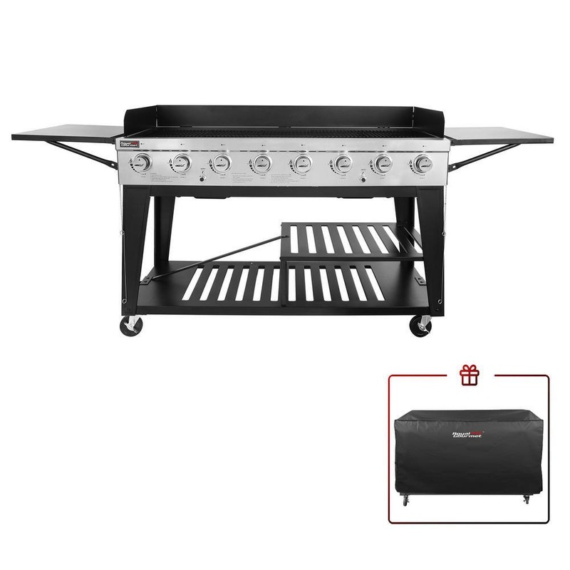 Royal Gourmet GB8000C 8-Burner Event Propane Gas Grill in Black with 2 Folding Side Tables with Cover | Bigbigmart.com