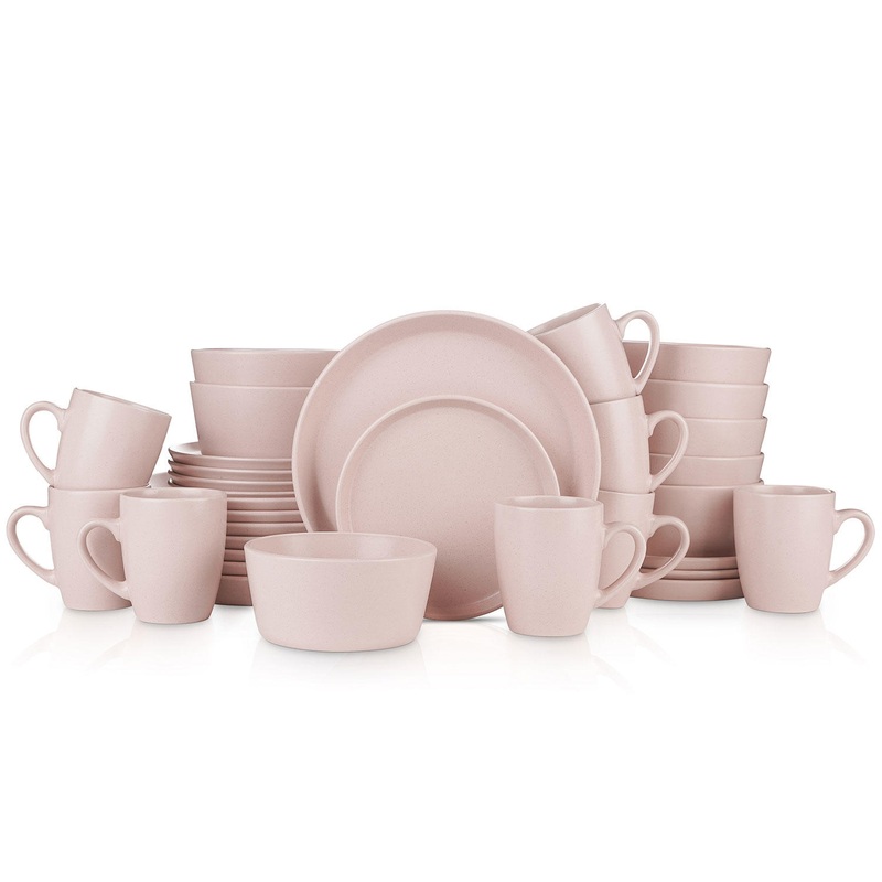 Stone Lain Albie Stoneware 32-Piece Dinnerware Set, Easter Pink | Bigbigmart.com
