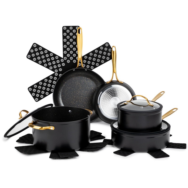 Thyme & Table Non-Stick 12 Piece Gold Pots And Pans Cookware Set | Bigbigmart.com