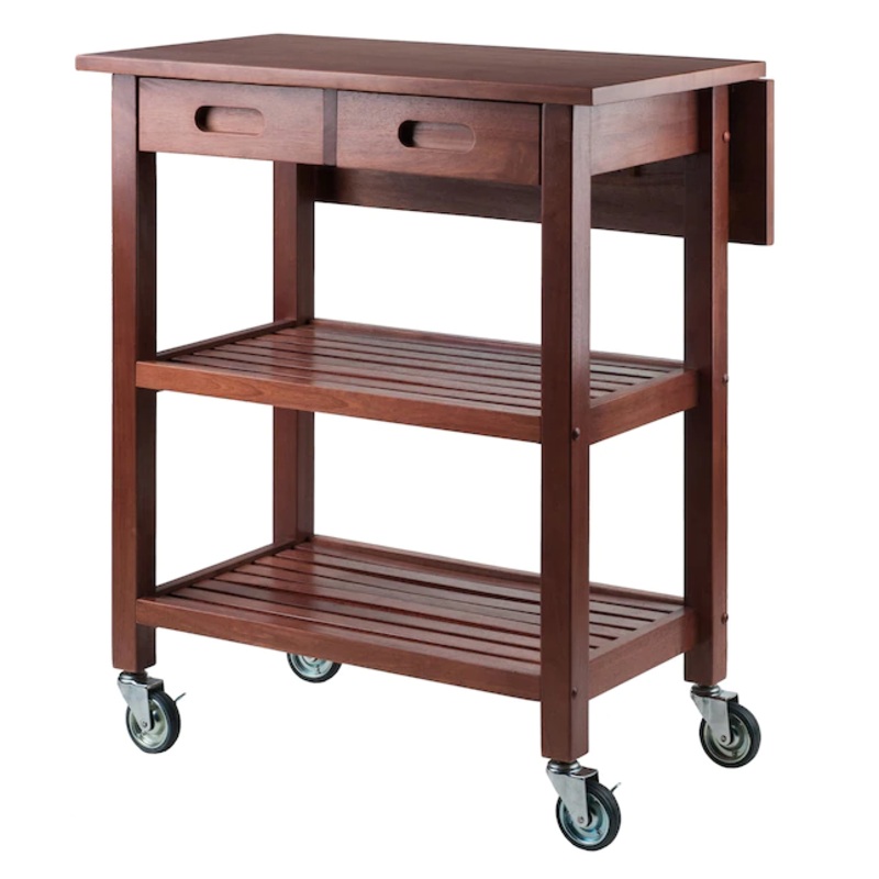 Winsome Wood Brown Wood Base with Wood Top Rolling Kitchen Cart (16.66-in x 28.27-in x 33.07-in) | Bigbigmart.com