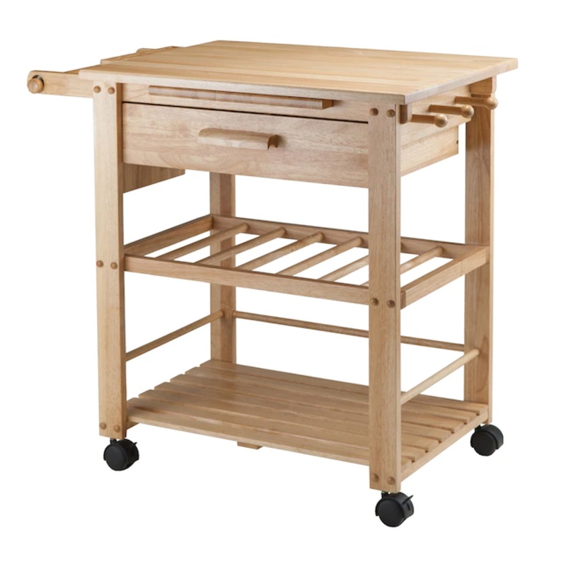 Winsome Wood Wood Base with Wood Top Rolling Kitchen Cart (20.47-in x 34.29-in x 31.57-in) | Bigbigmart.com