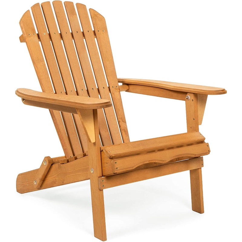Best Choice Products Folding Adirondack Chair Outdoor Wooden Accent Furniture Fire Pit Lounge Chairs for Yard, Garden, Patio w/Natural Finish, 350lb Weight Capacity – Brown | Bigbigmart.com