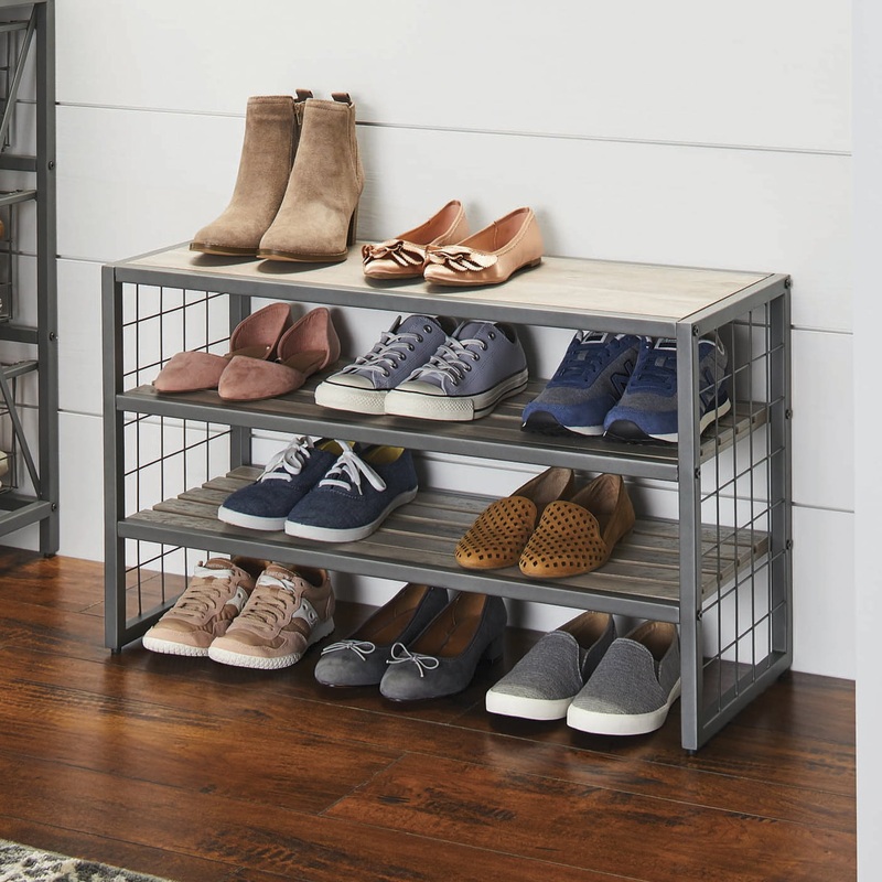 Better Homes & Gardens Farmhouse 3 Tiers,12-Compartment Garment Shoe Rack wood, Gray | Bigbigmart.com