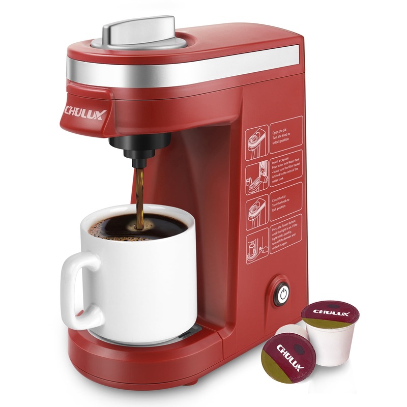 CHULUX Single Serve Coffee Maker, Fast Brewing Coffee Machine for K Cup Pod Capsule and Ground Coffee with Water Filter, 5-12 Ounce, Red | Bigbigmart.com