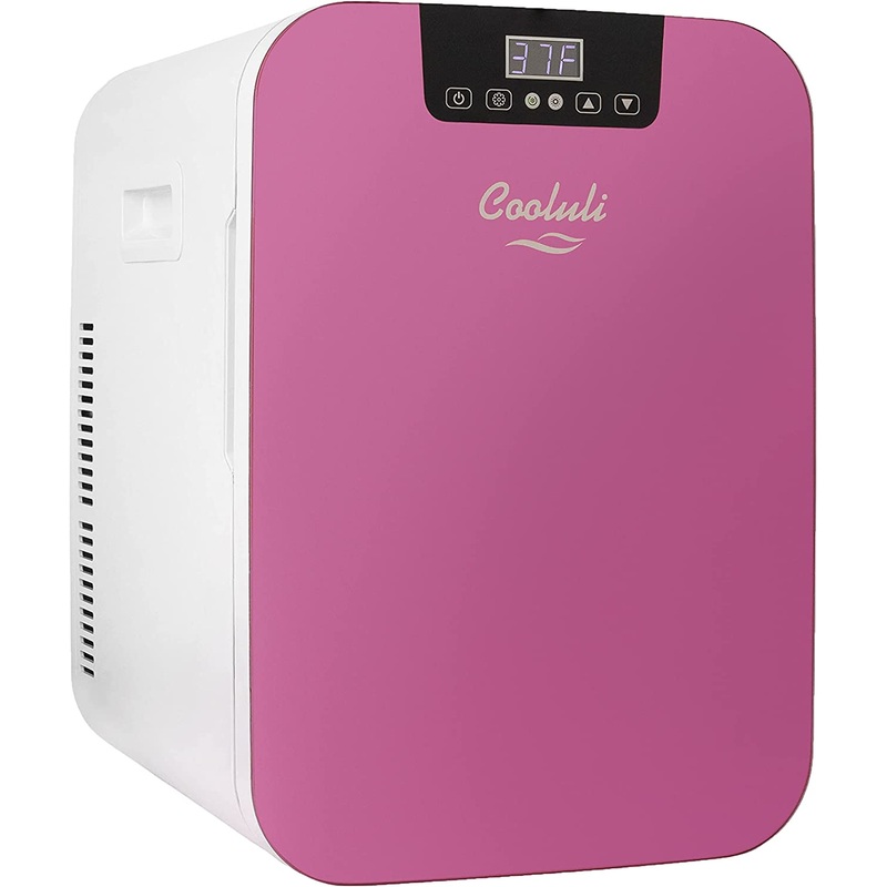 Cooluli 20L Mini Fridge For Bedroom – Car, Office Desk & College Dorm Room – Glass Front & Digital Temperature Control – Small 12v Refrigerator for Food, Drinks, Skincare, Beauty & Breast Milk (Pink) | Bigbigmart.com