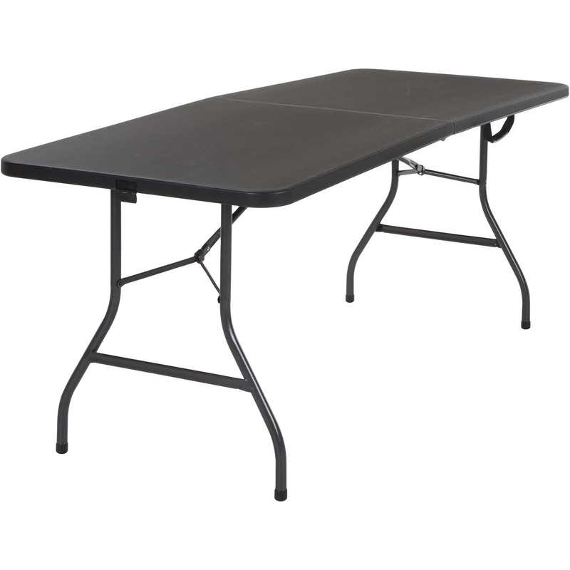 COSCO Deluxe 6 foot x 30 inch Fold-in-Half Blow Molded Folding Table, Black | Bigbigmart.com