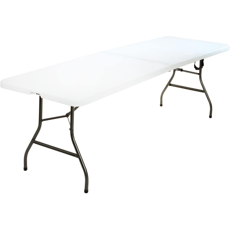 COSCO Deluxe 8 foot x 30 inch Fold-in-Half Blow Molded Folding Table, White | Bigbigmart.com