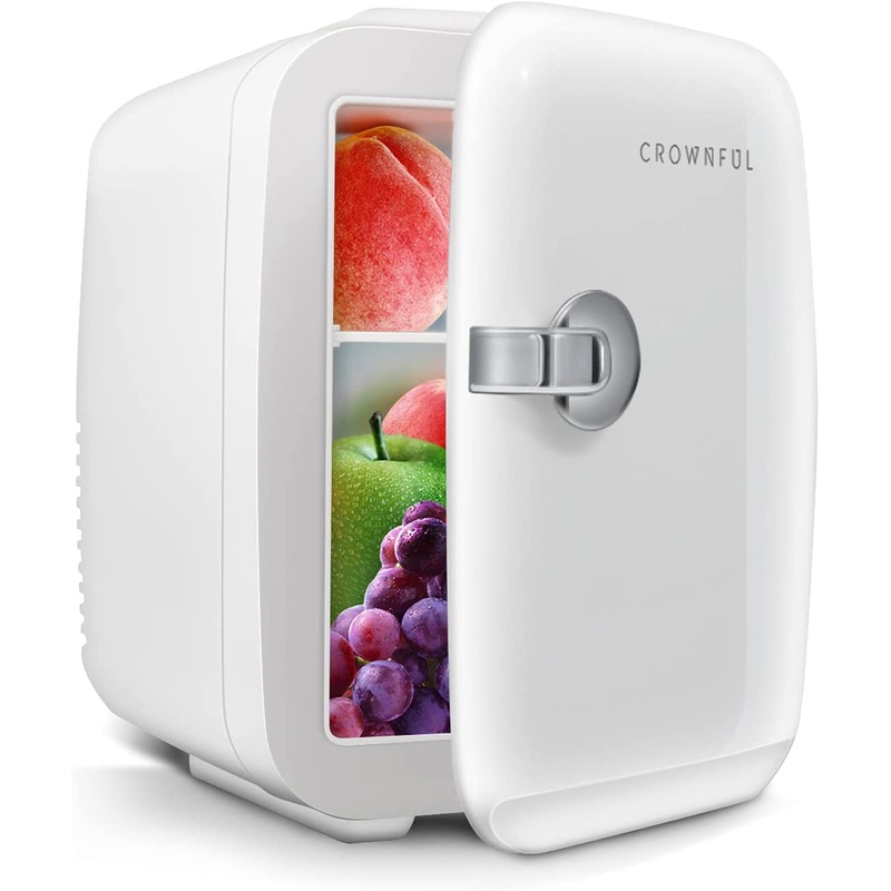 CROWNFUL Mini Fridge, 4 Liter/6 Can Portable Cooler and Warmer Personal Refrigerator for Skin Care, Cosmetics, Beverage, Food,Great for Bedroom, Office, Car, Dorm, ETL Listed (White) | Bigbigmart.com