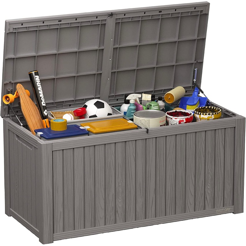 EAST OAK 180 Gallon Deck Box, Outdoor Storage Box With Padlock for Patio Furniture, Patio Cushions, Gardening Tools, Pool Supplies, Waterproof and UV Resistant, Grey | Bigbigmart.com