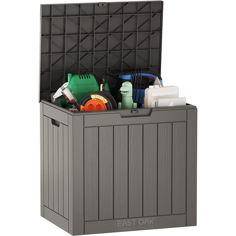 EAST OAK Deck Box, 31 Gallon Indoor and Outdoor Storage Box with Padlock for Patio Cushions, Outdoor Toys, Gardening Tools, Sports Equipment, Waterproof and UV Resistant Resin, Grey | Bigbigmart.com