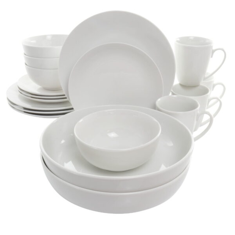 Elama Owen 18 Piece Porcelain Dinnerware Set with 2 Large Serving Bowls in White | Bigbigmart.com