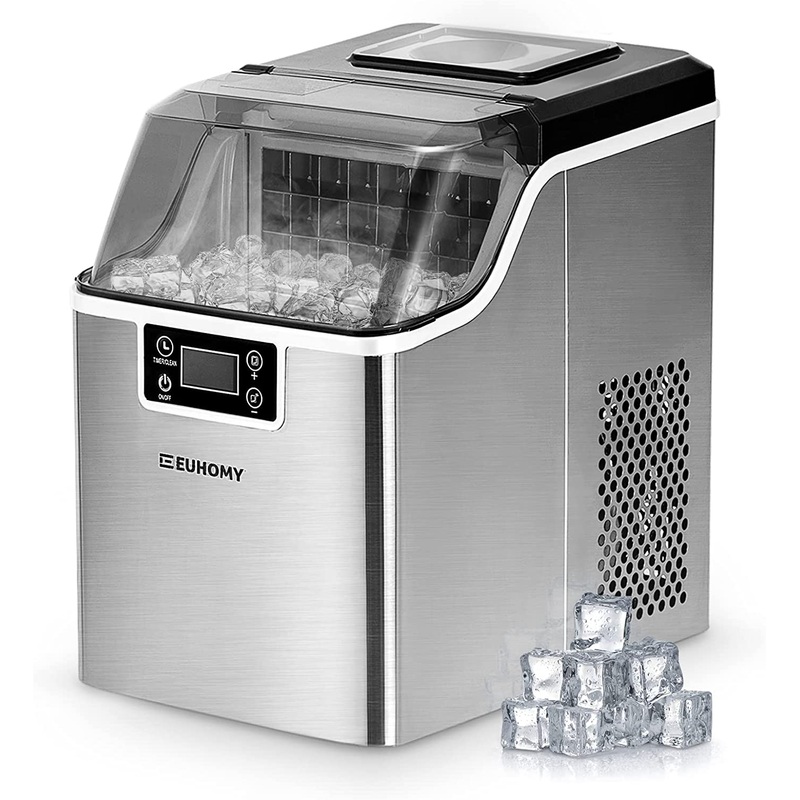 EUHOMY Ice Maker Machine Countertop, 2 Ways to Add Water,45Lbs/Day 24 Pcs Ready in 13 Mins, Self-Cleaning Portable Compact Ice Cube Maker with Ice Scoop & Basket, Perfect for Home/Kitchen/Office/Bar | Bigbigmart.com