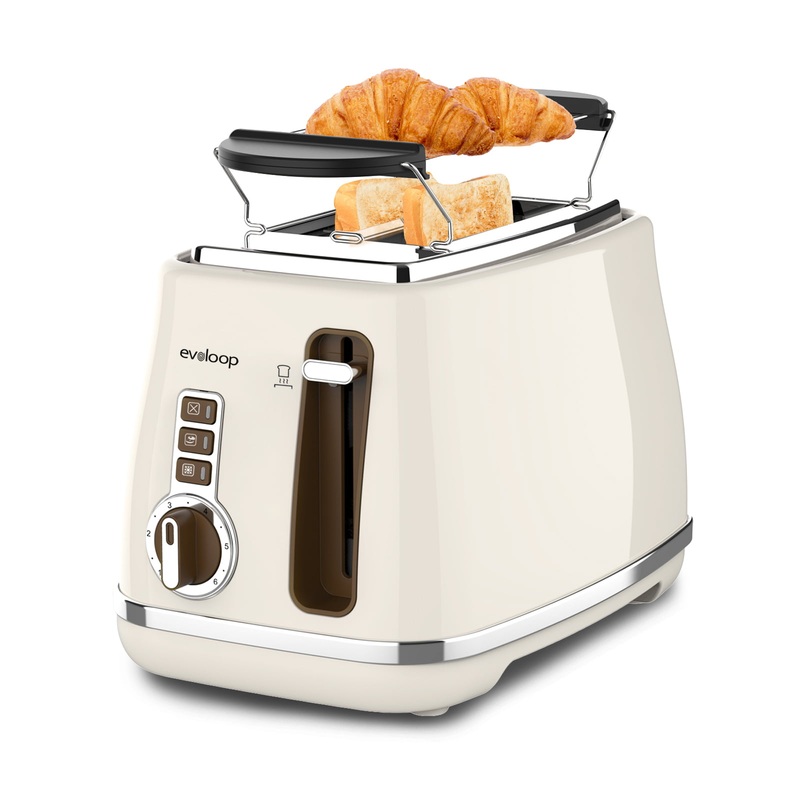 Evoloop Toaster 2 Slice, Stainless Steel 6, 1.5 Extra Wide Slots ,Removable Crumb Tray(Cream) | Bigbigmart.com