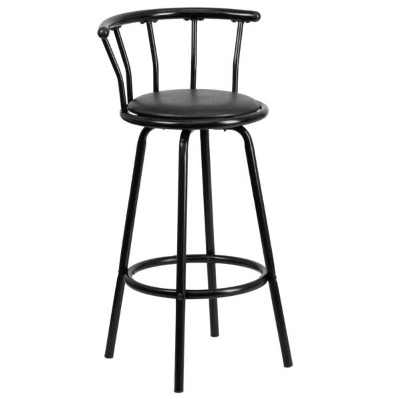 Flash Furniture Charla Crown Back Black Metal Barstool with Black Vinyl Swivel Seat | Bigbigmart.com